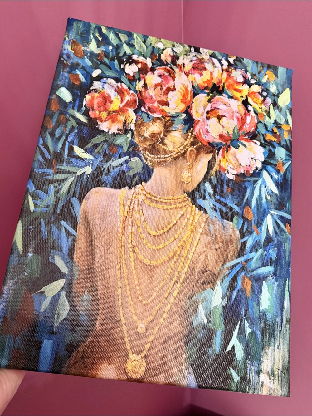 Woman Peony Floral Crown Canvas Art Print-12x15 inches